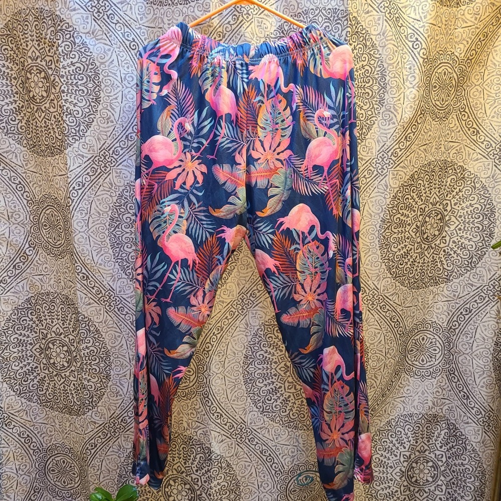 Brief Insanity Pajama Pants Womens Large Navy Pink Flamingo Tropical Excellent - Picture 4 of 8